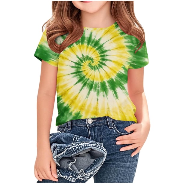 Camisetas de Cuello de Tripulación de Manga Corta para las Mujeres Impresa Camiseta Cuello Redondo Casual Versátil para 3-14 Años
