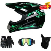 Bstcar Motocross Helmet for Youth &Adult with Goggles & Gloves for Atv Mx Motocross Off road Street Dirt Bike M Size ,black&green