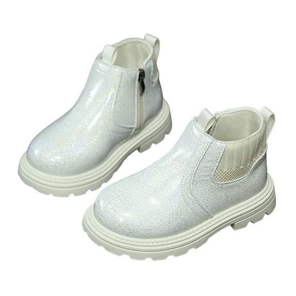 TBWNWG Stylish Girls Ankle Boots Soft Sole Non Glitter Lace Up Leather Booties for Toddler Kids Winter Fashion Footwear,Size 5.5-6 Years