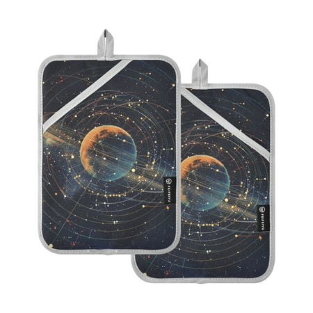 

Pot Holders Set of 2 Heat Resistant 338℉ Kitchen Oven Gloves Potholder Cooking Baking Microwave Mitts Planet Space Stars
