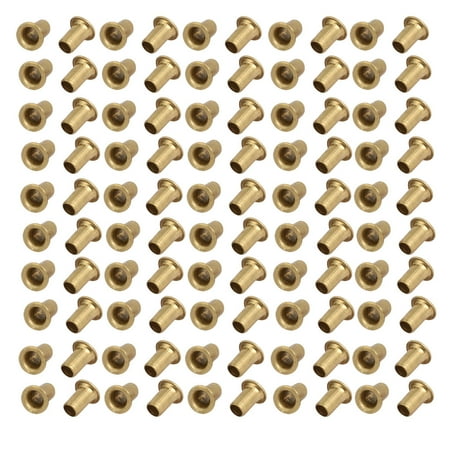 

100pcs M3.5 x 6mm Brass Plated Metal Hollow Eyelets Rivets Gold Tone