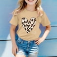 thumbnail image 2 of FINALGANG Girls Kids Casual Short Sleeve TShirts Leopard Print Heart Graphic Crewneck Loose Fit Breathable Tees For Casual Daily Wear Brown 6-7 Years, 2 of 4
