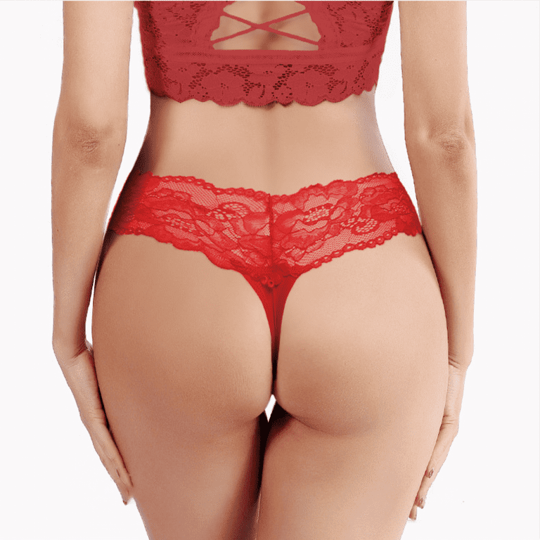 3-Pack Women's Thin Lace Hollowed-Out T-Back Low Waist Ice Silk
