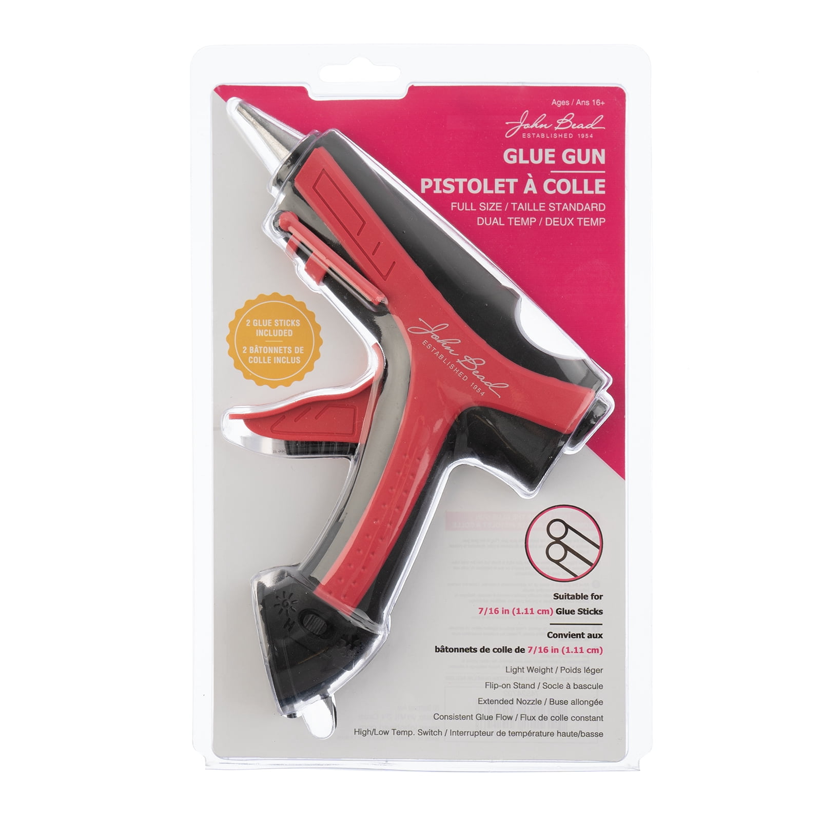 John Bead™ Hot Melt Dual Temperature Glue Gun with 2 Glue Sticks