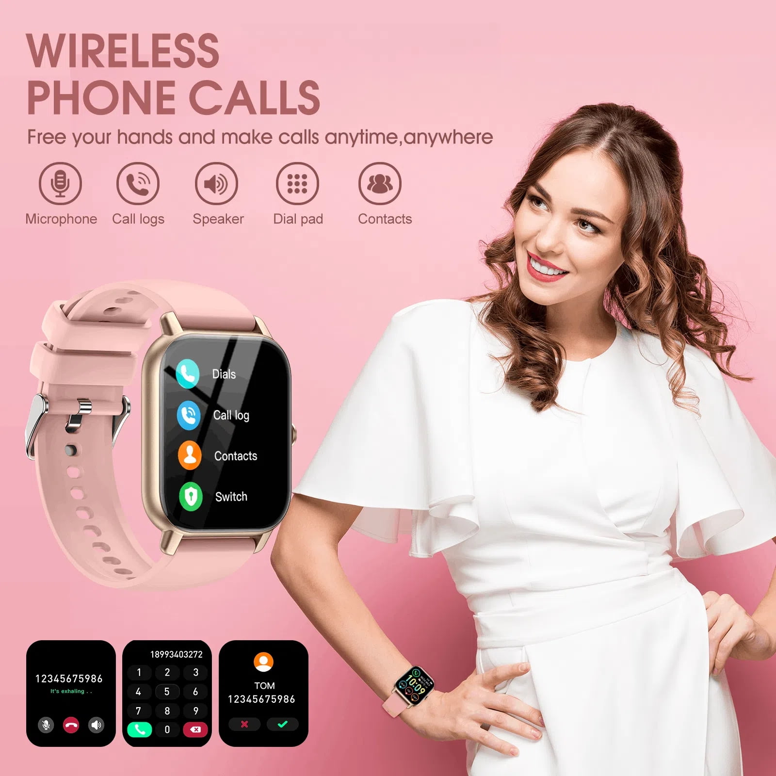 SupDevice Smart Watches for Women Men (Answer/Make Calls) Compatible with iPhone/Android Phones, 1.85" HD Screen Fitness Tracker Heart Rate Monitor 100+ Sports Tracker Watch Waterproof (Pink)