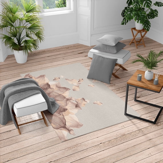 Flower Turkish Area Rug, Abstract Themed Modern Futuristic Image with Water Like Colored Art Print, Soft Carpet for Living Room Decor with Distressed Look, 2.6' x 5', Ecru, by Ambesonne