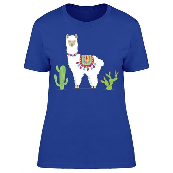Cute Standing Llama With Cacti T-Shirt Women -Image by Shutterstock, Female Small