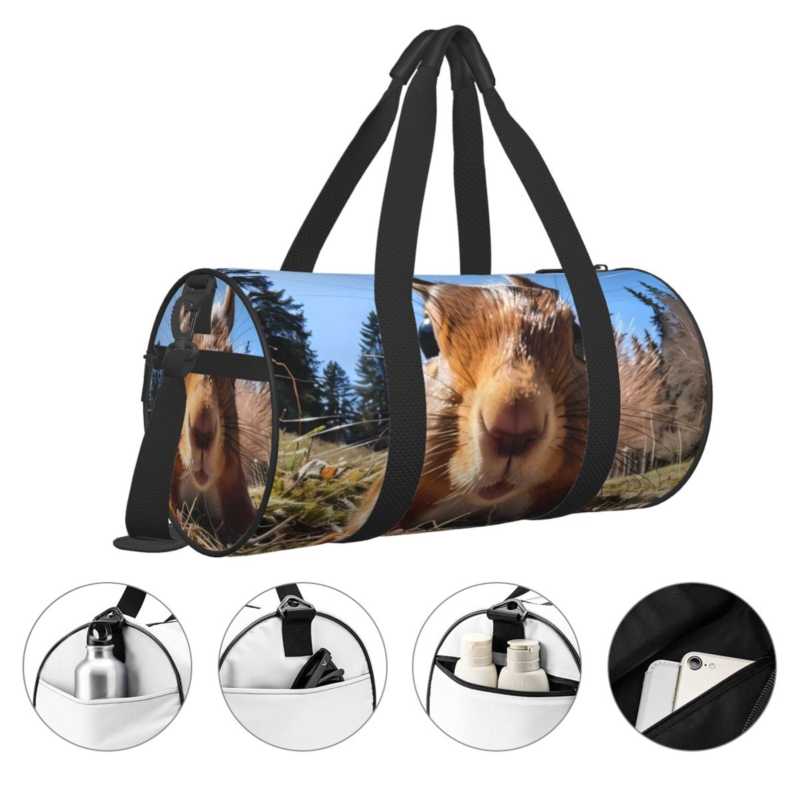 Vsdgher Close-Up Curious Squirrel 45L Foldable Duffel Bag, Sports Gym Bag,Overnight Bag, Portable Weekender Bag for Airplanes