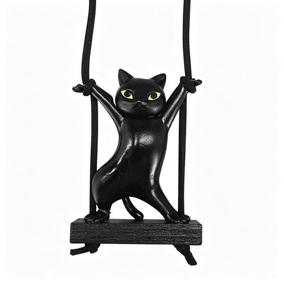 LQSEO Swinging Cat Car Mirror Hanging Accessories,Funny Rear View Mirror Charm Pendant,Swing Cat Hanging Ornament Decoration,Cute Car Accessories for Women Men (Black)