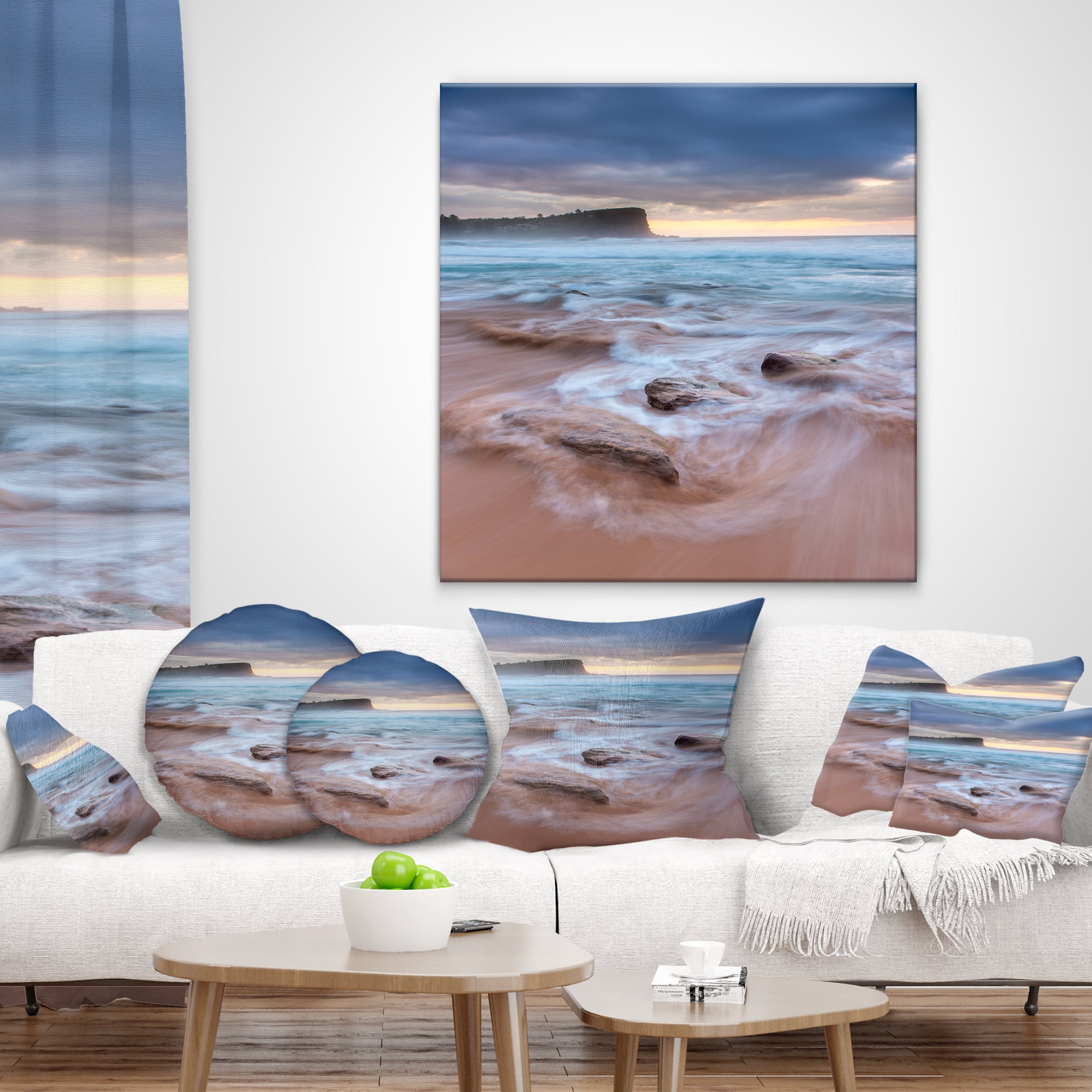 Designart Bright Sydney Sea with Long Waves - Seashore Throw Pillow - 12x20