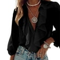 thumbnail image 4 of LEAVINGSUO Blouses for Women Clearance Women Casual Solid Long Sleeve Ruffle V-Neck Shirt Blouse Tops, 4 of 6