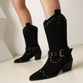 thumbnail image 5 of YLYL Women's Suede Studded Mid-Calf Boots Pointed Toe Pull-On Chunky Block Heel with Buckle Wide Calf Fashion Western Boots, 5 of 9