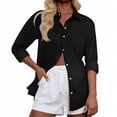 thumbnail image 1 of Women's Denim Shirt Long Sleeve Button Down Jean Shacket Top with Pockets, S, 1 of 7