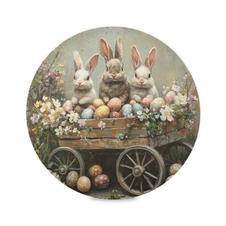

Round Plate Mat 15.4x15.4 Inchesx4 Placemat Table Mat Kitchen Mat Coffee Mat Fabric Thick Strong Wear-Resistant Heat Resistance The Three Easter Rabbits