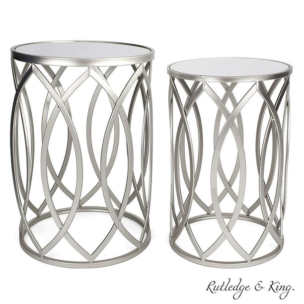 Round End Table Set Silver Tables, Round End Table With Mirror Top
