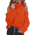 thumbnail image 1 of Womens Cold Shoulder Oversized Turtleneck Sweaters Long Sleeve Chunky Solid Color Knitted Pullover Outwear Coat, 1 of 7