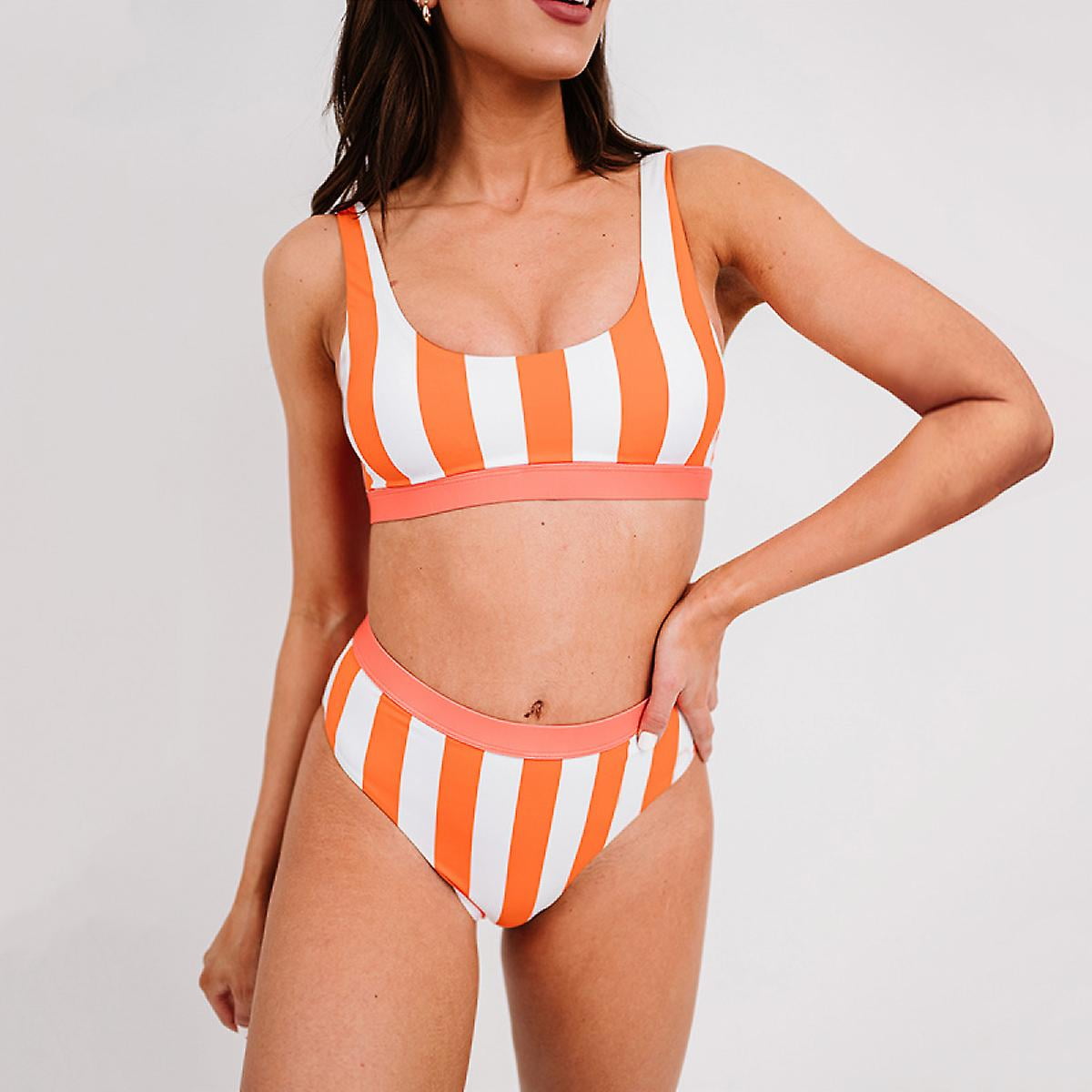Women s High Waisted Swimsuit Crop Top Cut Out Two Piece Cheeky High Rise Bathing Suit Bikini L