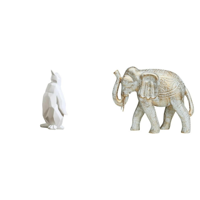 Figura Decorativa De Pingüino Y Elefante, Pieza De Colección, De Resina Y Madera. Ideal Para Decorar Mesas, Bares, Dormitorios, Oficinas O Cualquier Espacio. Tallada A Mano. Un Recuerdo