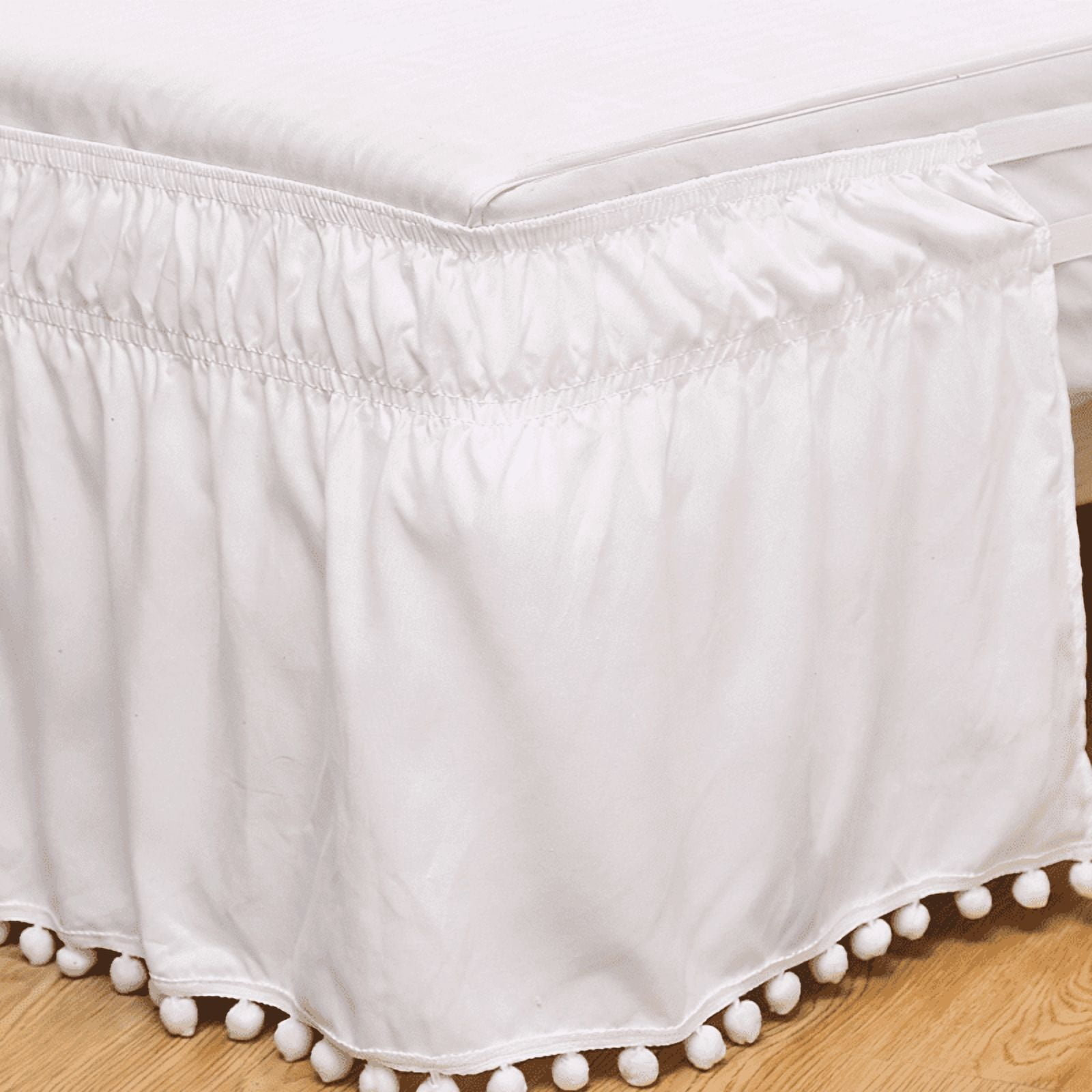 suxuMhao Hairball Edge King Bed Skirt, Elastic Wrap Around Solid Color Dust Ruffle King Size, Easy Fit, White, 78*80+16inch, 1 Piece, Soft Microfiber & Polyester, Machine Washable