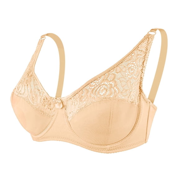 Full-Coverage Underwire Bra Women Solid Lace Lingerie Bras Plus Size Underwear Bralette Bras Comfortable Bra V-Neck T-Shirt Bra Hook and Eye Closure Full-Figure Bra Style Y-155 , Khaki XXL