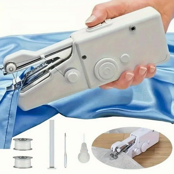 Handheld Electric Portable Mini Sewing Machine for Fabric Cloth Clothes DIY Clothing Sewing Supplies Plus Accessory Bag (The Blue Fabric On The Sewing Machine Is Self Contained And Not A Secondary)