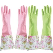 Dishwashing Gloves, Household Rubber Latex Waterproof Dish Gloves with Flock Lining 2 Pair Medium