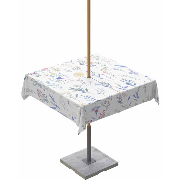 Fsddascl Blue Spring Floral Outdoor Tablecloth - 60x60 Inch Square Dining Table Cover, Watercolor Botanical Flower Waterproof Outdoor Table Cloth with Umbrella Hole & Zipper for Picnic/Patio/Party