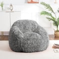 thumbnail image 1 of Negra adult faux fur plush bean bag chair con armrest - high density foam floor chair para sala de estar, 1 of 7