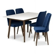 Adir Modern Solid Wood Table and Blue Fabric Chair Dining Room Furniture Set