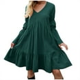 thumbnail image 2 of Chbgutlmr Ruffled Dresses for Women Long Sleeve V Neck Knee Length Dress Casual Summer Flowy A-Line Dress, 2 of 4
