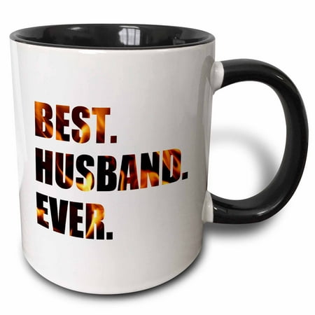 3dRose Best Husband Ever - cut out of orange black fiery flames fire graphic - Two Tone Black Mug, (Best Toner To Take Out Brassy Orange)