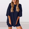 thumbnail image 5 of Lumtrix Women's 2 Piece Lounge Sets 2026 Casual Summer Airport Travel Outfits Oversized Side Slit Shirts Biker Shorts Matching Clothing Dark Blue 2XL, 5 of 5