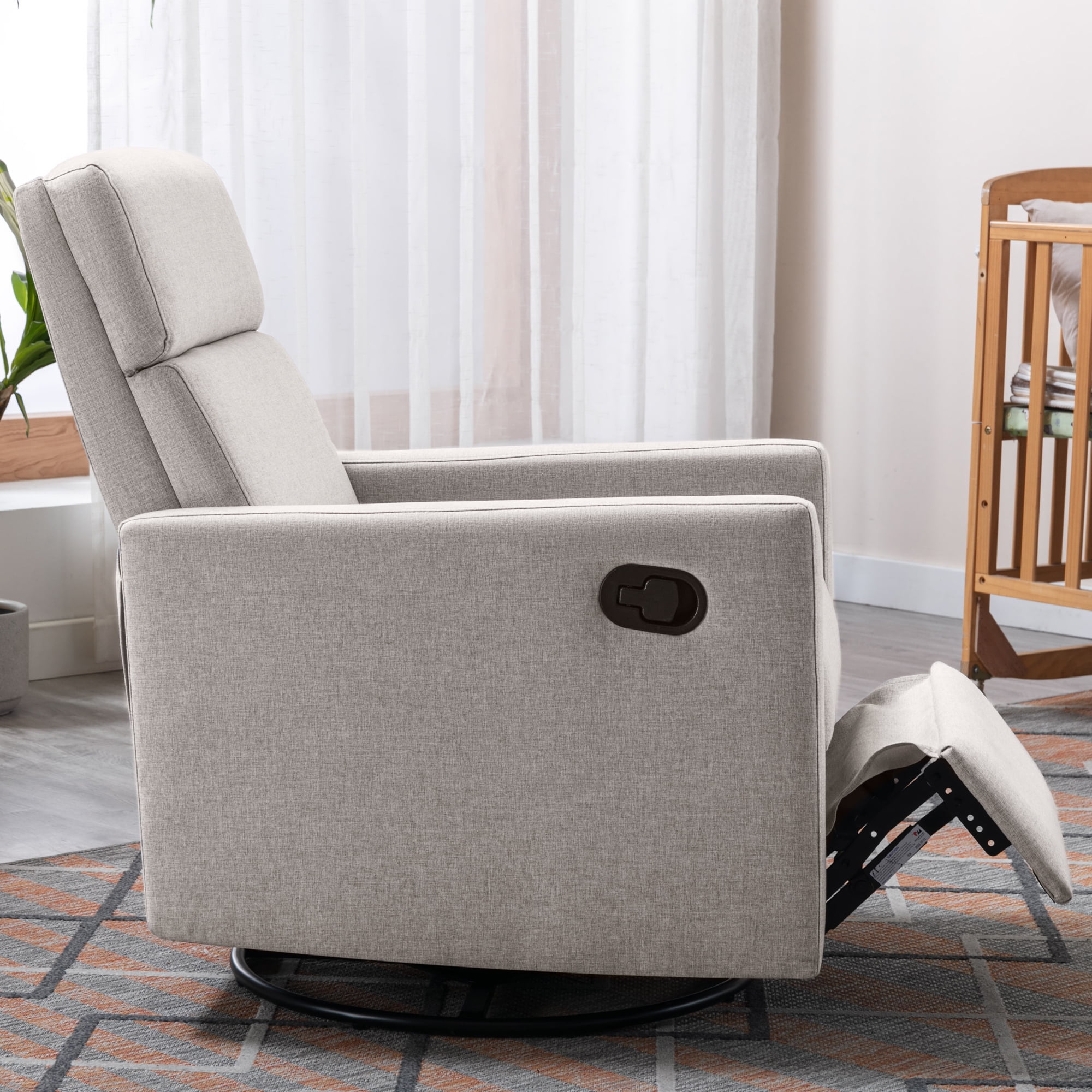Aukfa Swivel Recliner Chair Rocker Nursery Chair Lounge Chair for Living Room Bedroom,Tan