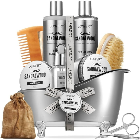 Lovery 11-Pc Beard Grooming Kit for Men with Beard Straightener, Wash and Growth Oil