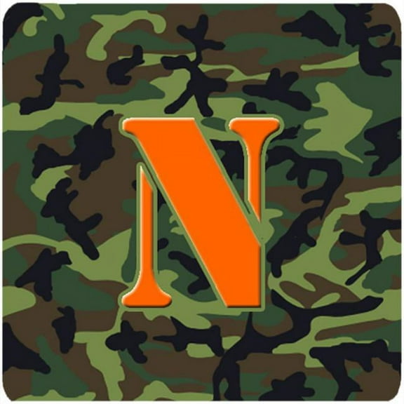 Monogram - Camo Green Foam Coasters, Initial Letter N - Set 4, 3.5 x 3.5 In.