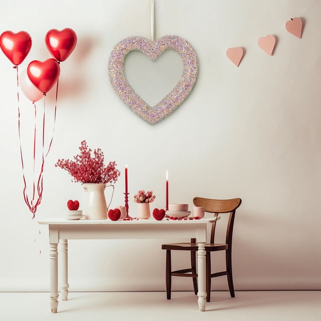 Xihbxyly Guirnalda de Corazones para San Valentín, Romántica Corona de Flores de Seda, Elegante Decoración con Cinta, Perfecta para Bodas, Fiestas, Puerta de Entrada, Uso Durante Todo El Año, Tamaño
