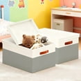 thumbnail image 4 of Storage Bins with Lids, 2 Pack Extra Large Blanket Storage Baskets with Lids, Closet Organizers Bins for Living Room, Nursery, Gray and White, 4 of 10