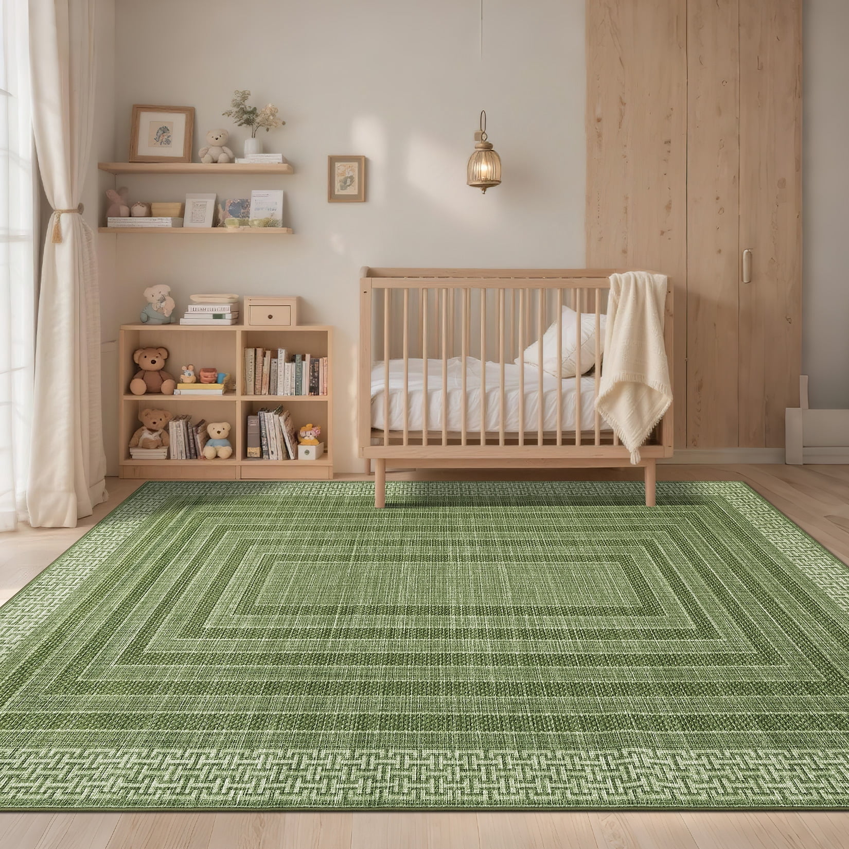 Nasitip Modern Geometric Stripe Green 9'x12' Area Rugs for Living Room Soft Low Pile Non-Sliping, Machine Washable