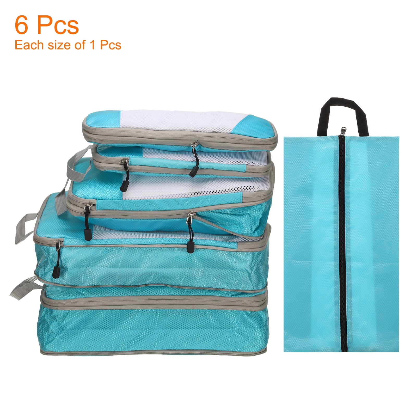 Uxcell 6pcs Compression Packing Cube for Suitcases Lightweight Travel Essentials Luggage Organizers Bags, Sky Blue