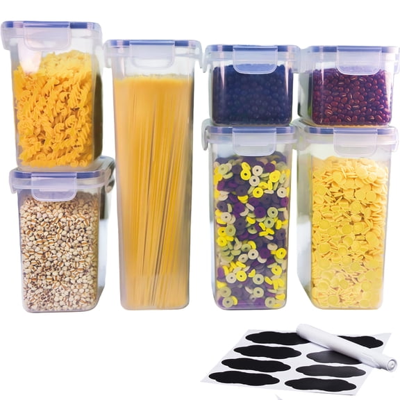 7 Pack Airtight Food Storage Containers with Lids,Plastic Meal Prep Storage Canisters for Kitchen & Pantry Organization,Dry Food Canisters for Flour, Sugar and Cereal