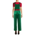 thumbnail image 3 of Women Christmas Overalls Velvet Wide Leg Romper Pants Santa Sleeveless Onesie Jumpsuit Novelty Holiday Costume, 3 of 6