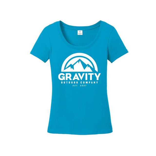 Womens Gravity Outdoor Co. Short-Sleeve T-Shirt - White Logo - Turquoise - XL