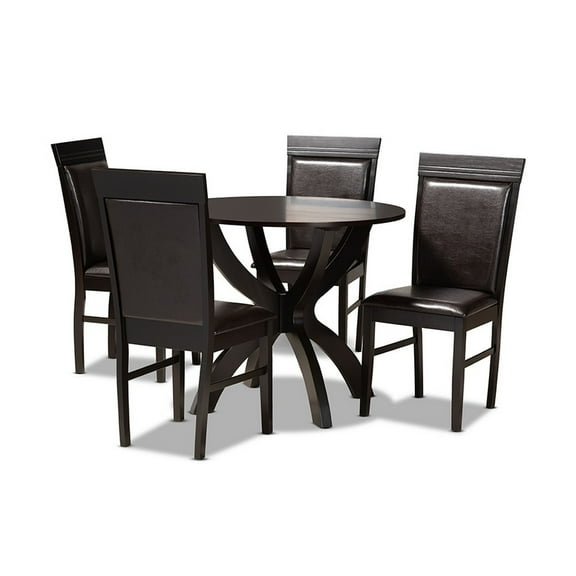 Ancel Modern and Contemporary Dark Brown Faux Leather Upholstered and Wood 5-Piece Dining Set