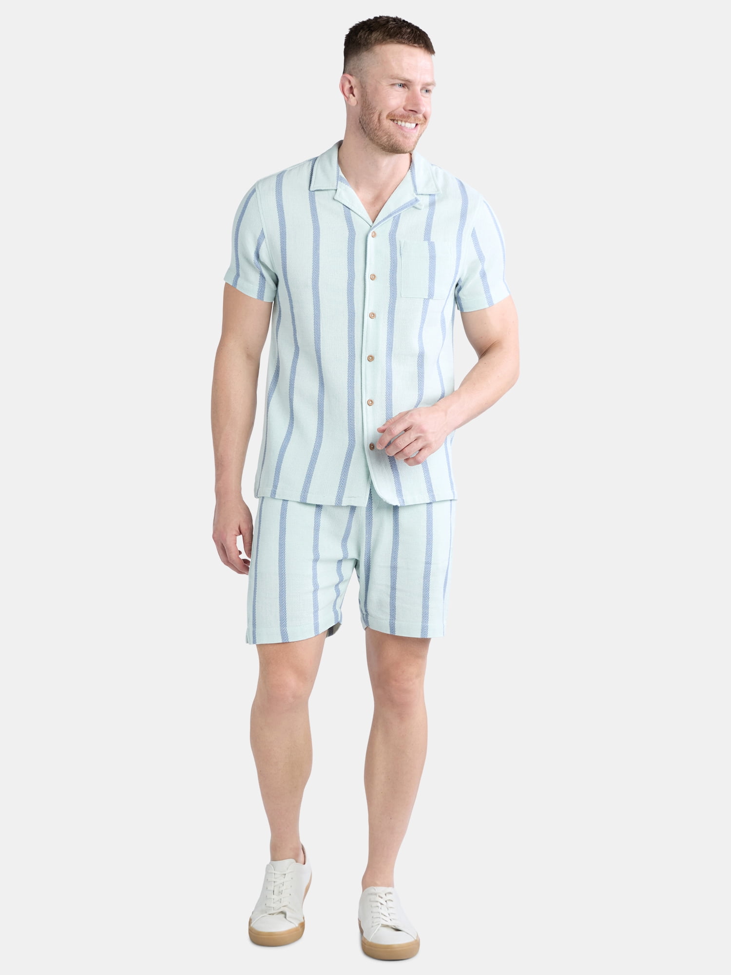 Fly By Night Men’s and Big Men’s Tour Striped Button Up Shirt with Short Sleeves, Sizes S-3XL