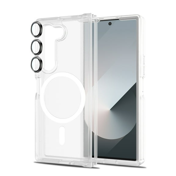 Dteck Magnetic for Samsung Galaxy Z Fold 6 Case with Camera Lens Cover, Translucent Matte Back Non-Slip Hard PC Shockproof Bumper Protective Phone Case Cover for Samsung Z Fold 6,Frosted