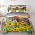 thumbnail image 1 of Erosebridal Lit Imprimé Cheval en Sac Taille Simple, Ensemble de Lit Tournesol Vibrant, Décor Rustique Faune, Réversible, 1 of 5