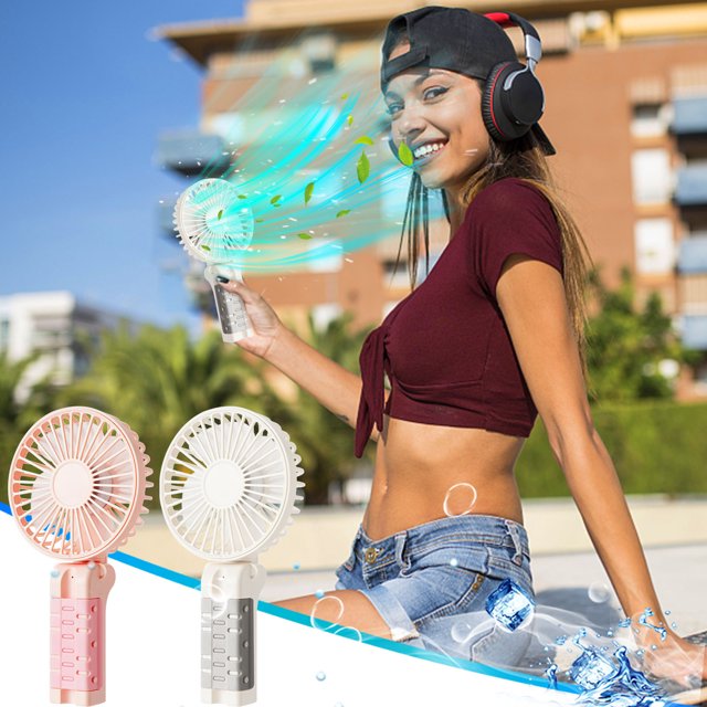 Ventilador plegable de escritorio USB con pantalla digital, 5 velocidades, miniventilador de mano con clip para paraguas, para oficina y viajes, paquete de 2 Yulucky