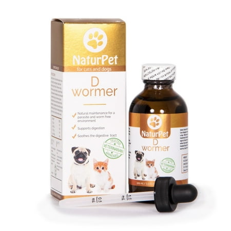 Naturpet D Wormer | 100% Natural Safe & Effective Dewormer for Dogs and Cats | 3.3 oz Liquid Herbal Dewormer | The Only Natural Pet Deworming medicine that soothes & heals the digestive (Best Cat Wormer Medicine)