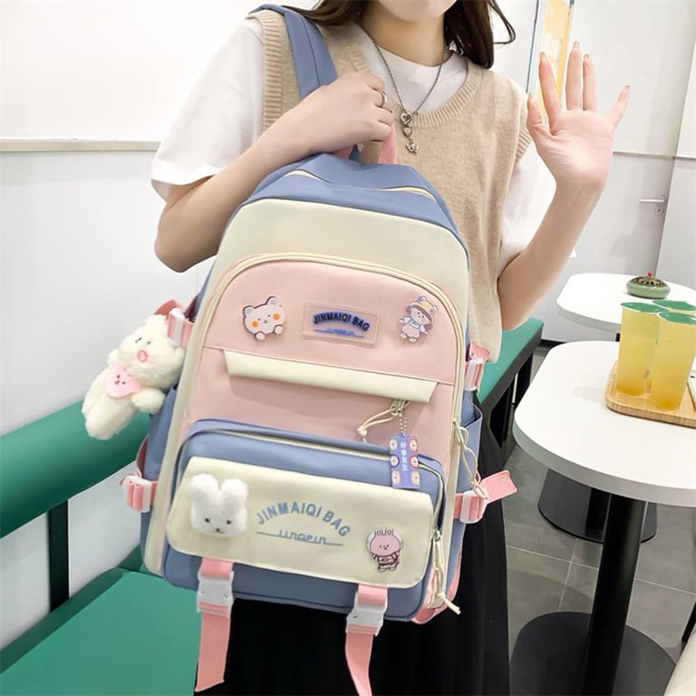 Danceemangoos Danceemangoo Backpack with Pin & Accessories 5pcs Set Cute Backpack Aesthetic Backpack Preppy School Bags for Teen Girl, Kids Unisex