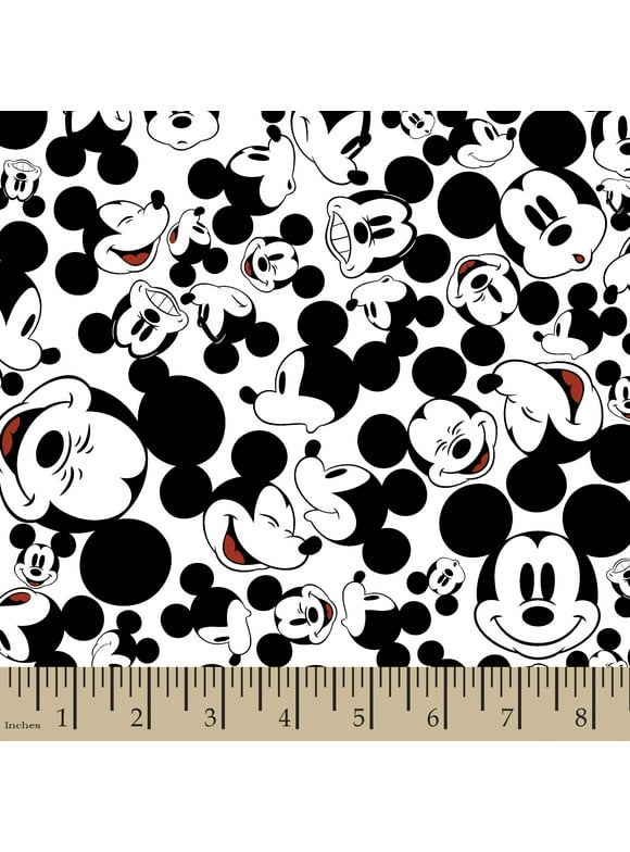 Springs Creative 18" x 22" Many Faces Of Mickey Precut Fabric, Black and White